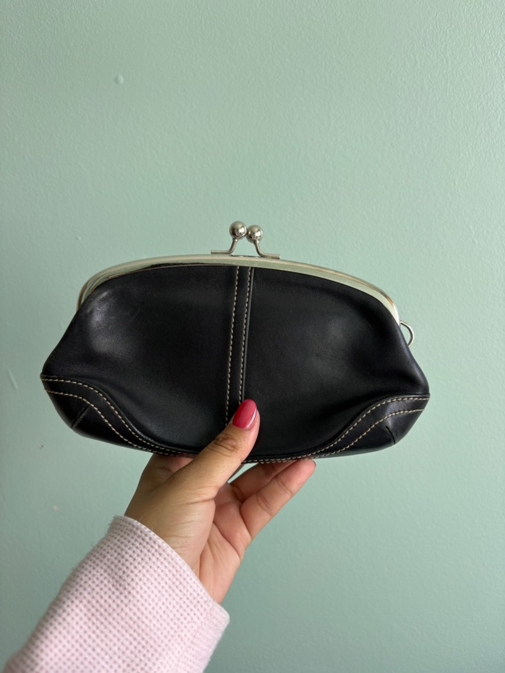 Coach Black Leather Kiss-Lock Wristlet Clutch